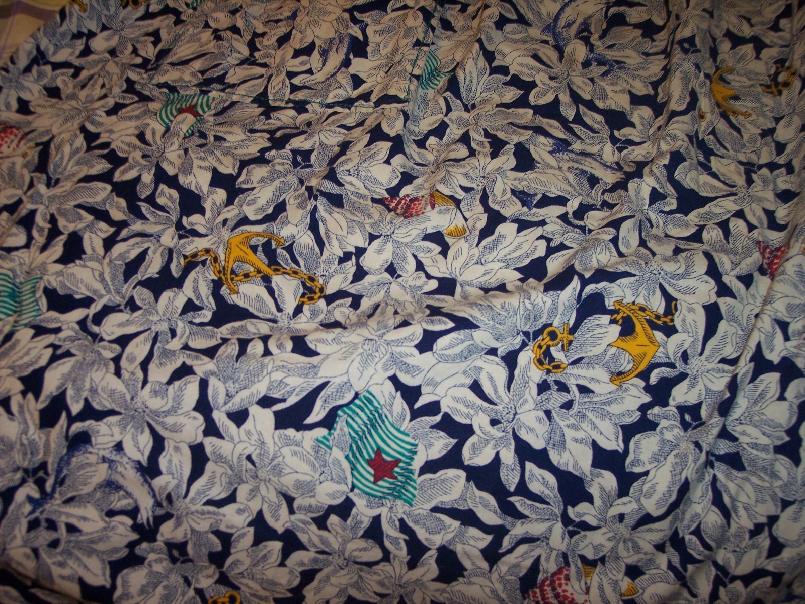 NAVY BLUE HALF APRON- FLOWERS & SHELLS HANDMADE