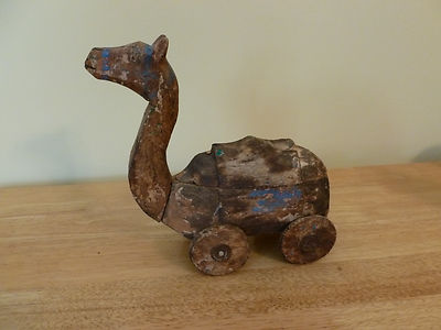 Antique Carved Wood Camel on Wheels Toy. 9