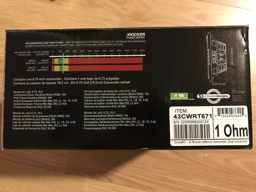 NEW Kicker 43CWRT671  150W RMS 6.75