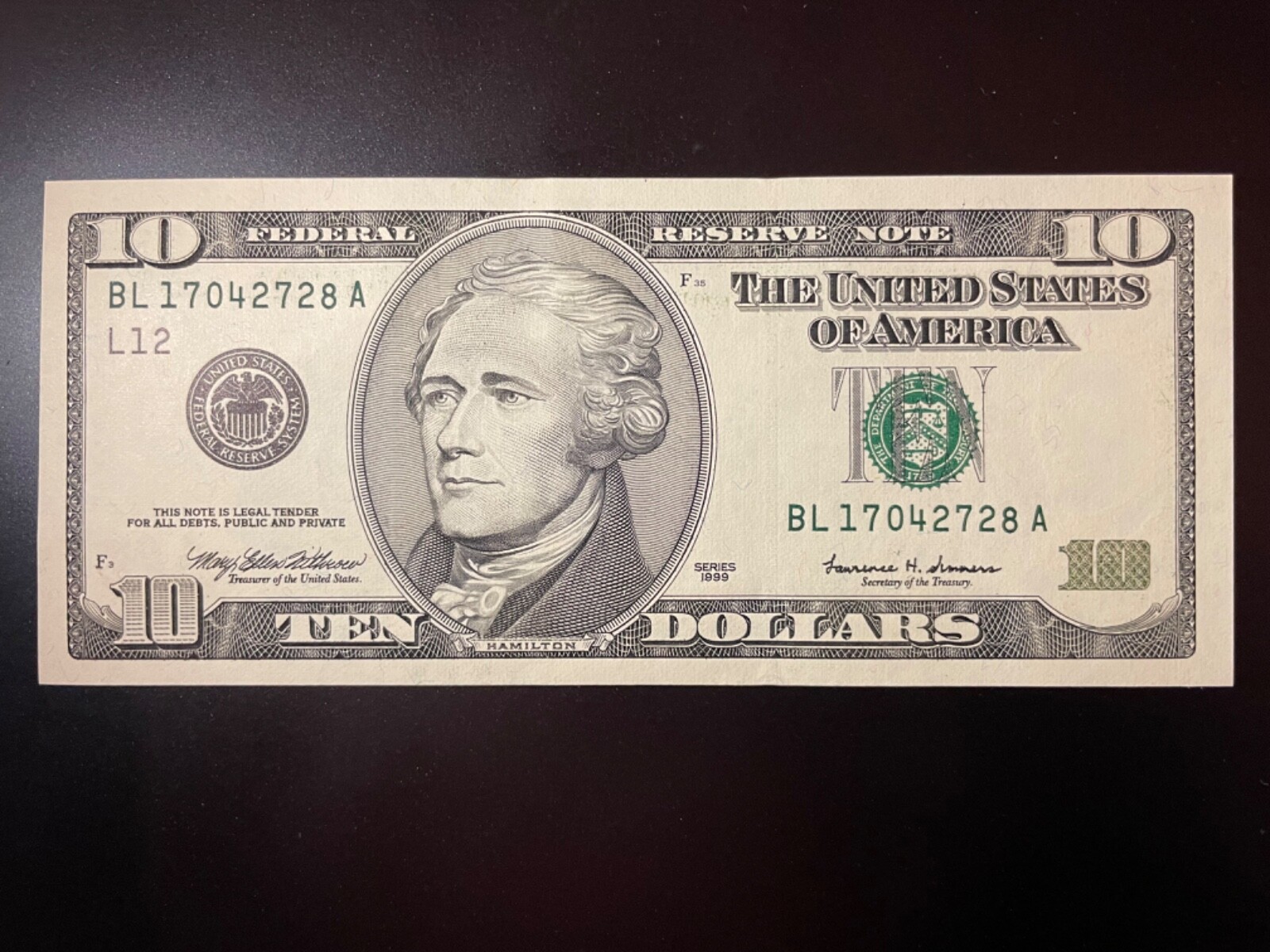 1999 CRISP $10 TEN DOLLAR FRN FEDERAL RESERVE NOTE