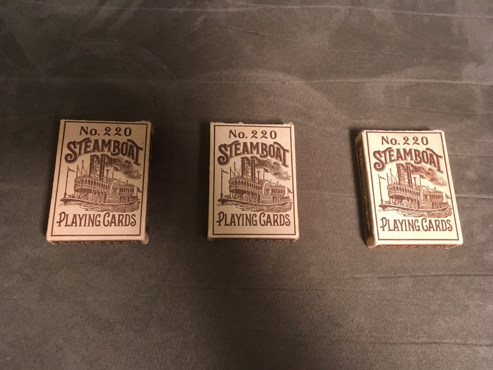 3 Decks NEW YORK CONSOLIDATED CARD CO. No. 220 STEAMBOAT SQUEEZERS PLAYING CARDS