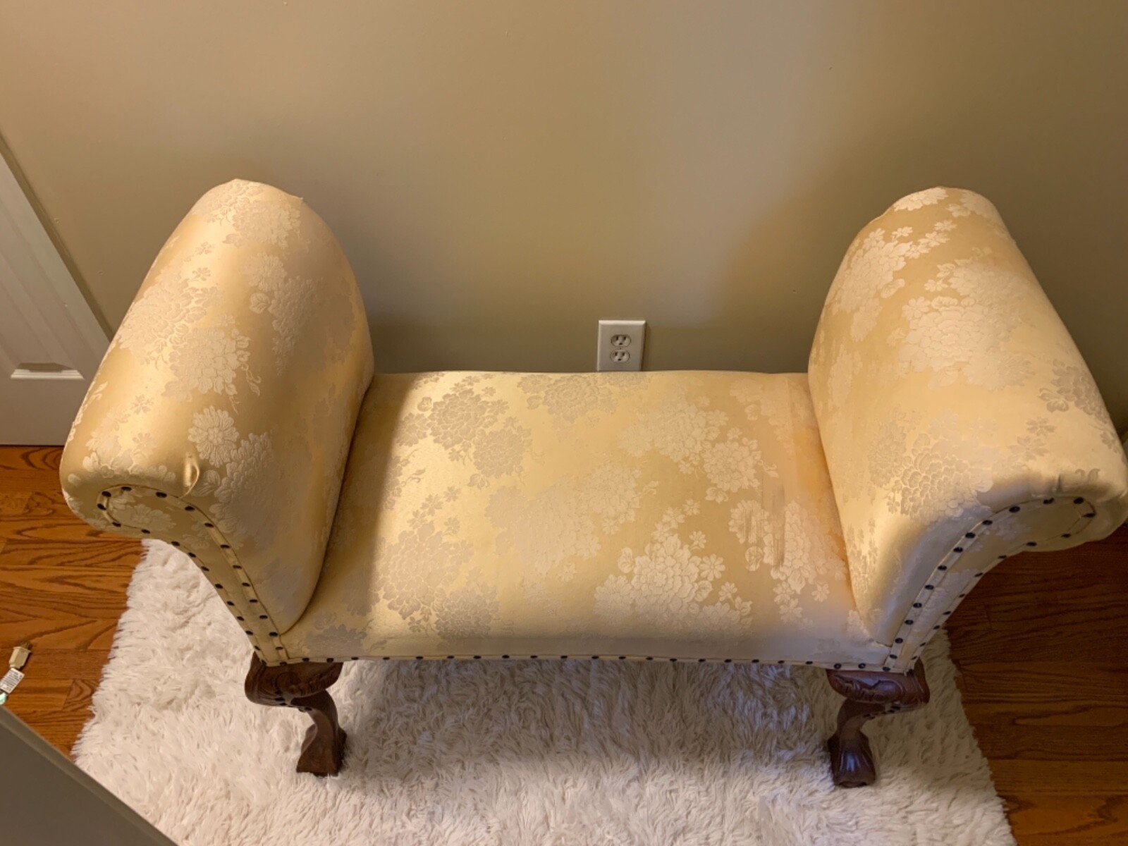 Antique Fainting Chair Boudoir Claw Foot Chaise Sofa Floral Yellow Pattern 32/44