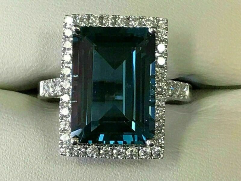 3ct Emerald Cut Simulated London Blue Topaz Wedding Ring 925 Silver Gold Plated