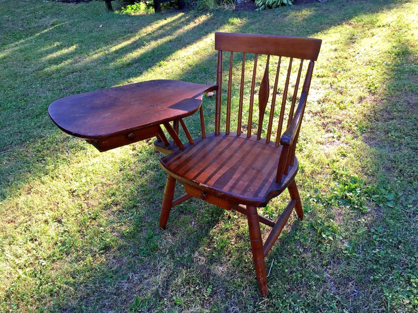 19th century large WINDSOR Writing Chair / desk with two drawers