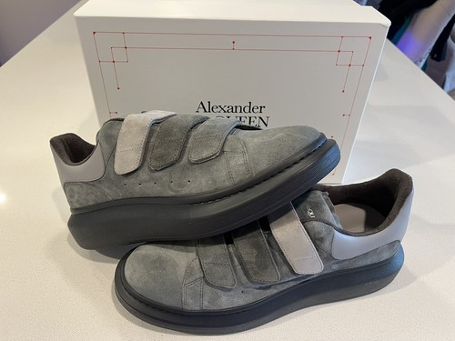 Pre-owned Alexander Mcqueen Oversized Larry Leather Triple Grip Strap Sneakers Us 13 ?? In Gray