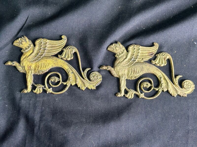 Pair Winged Griffins Victorian  Furniture Ormolu Mounts