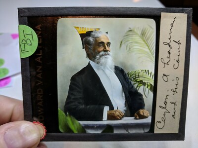 COLORED Glass Magic Lantern Slide FBI CEYLON LEADMAN WITH COMB HAIR SUIT