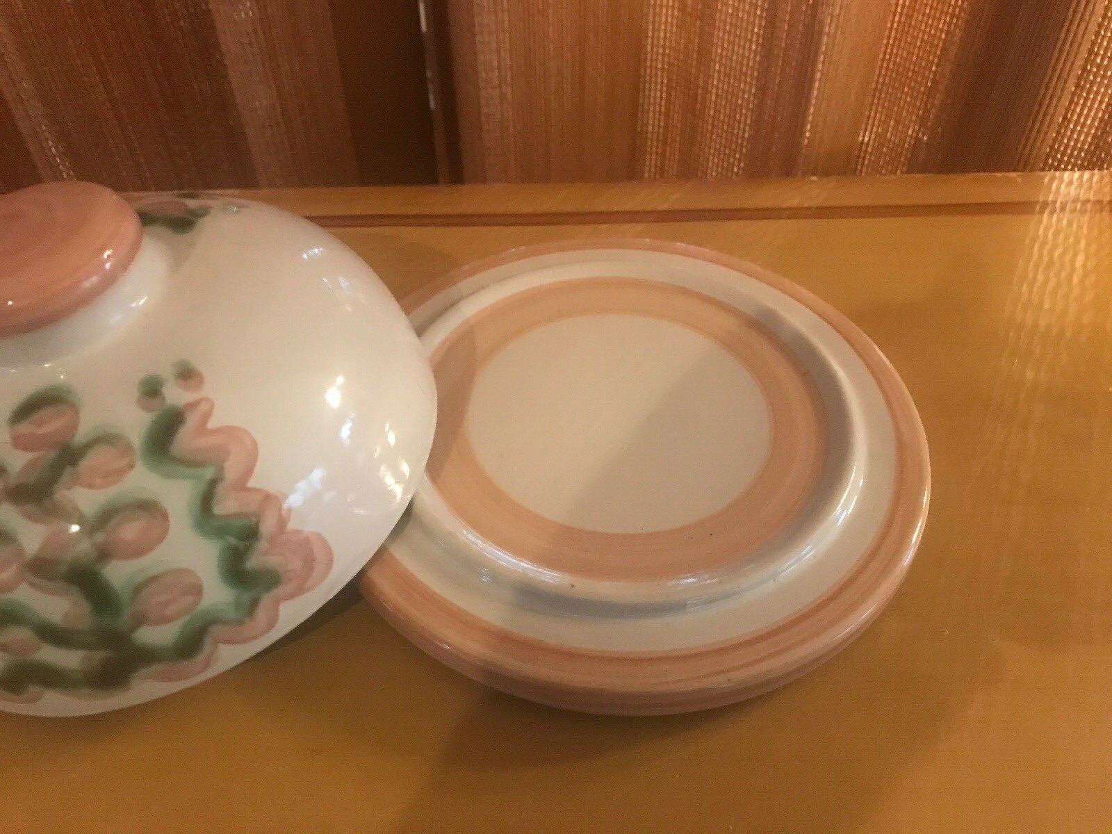 M A Hadley PEAR & GRAPE Pink - Round Covered BUTTER CHEESE DISH