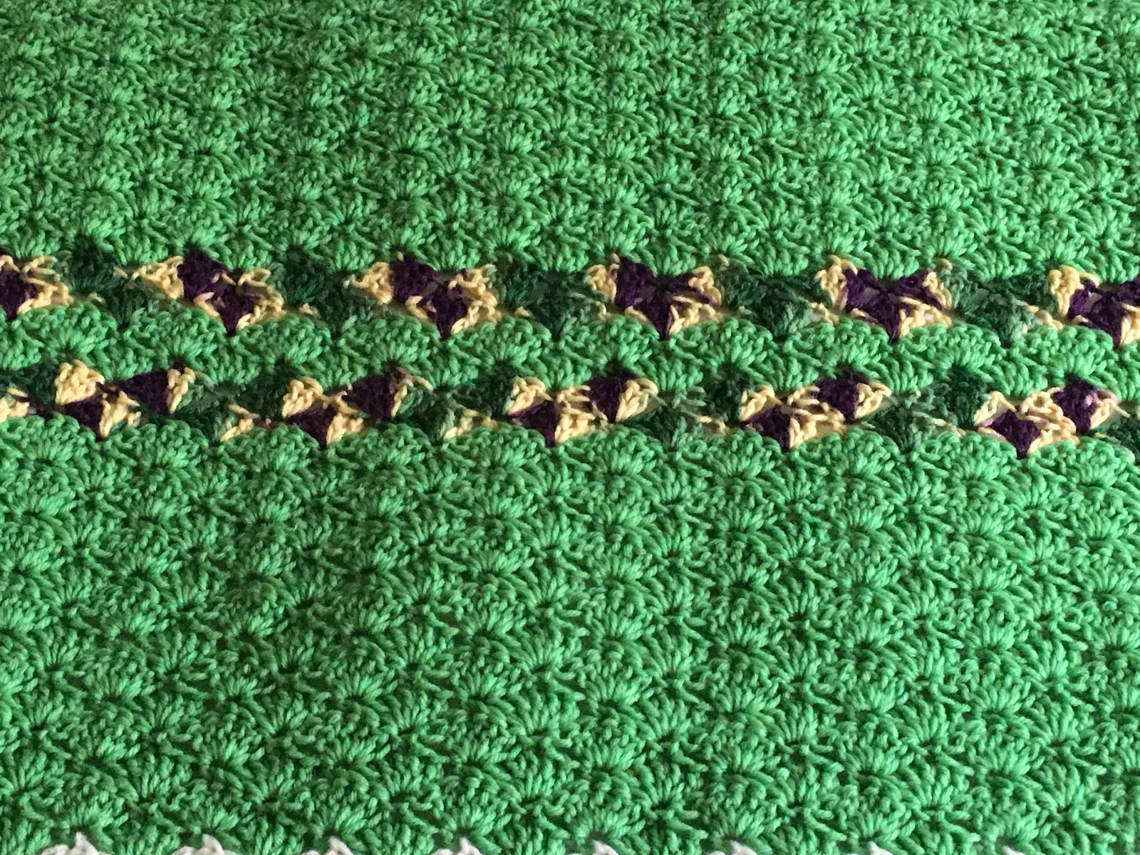 Handmade Crochet Afghan 53 x 68 Seashell Large Throw Blanket Green Purple White