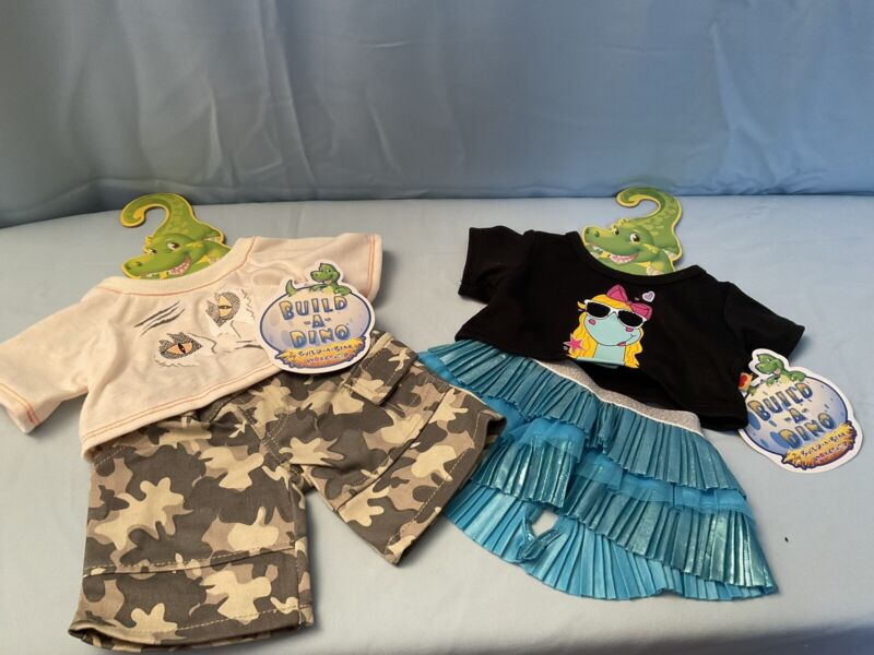 BUILD-A-BEAR “BUILD A DINO” BOY & GIRL OUTFITS BRAND NEW TAGS RETIRED ON HANGERS