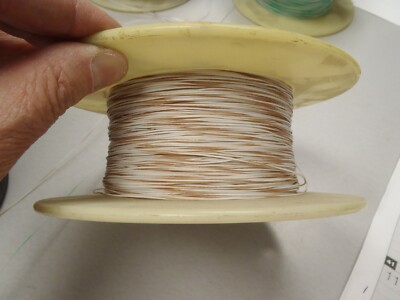 100ft M16878/4 White with Brown Stripe Solid 30AWG 30ga silvered wire Teflon