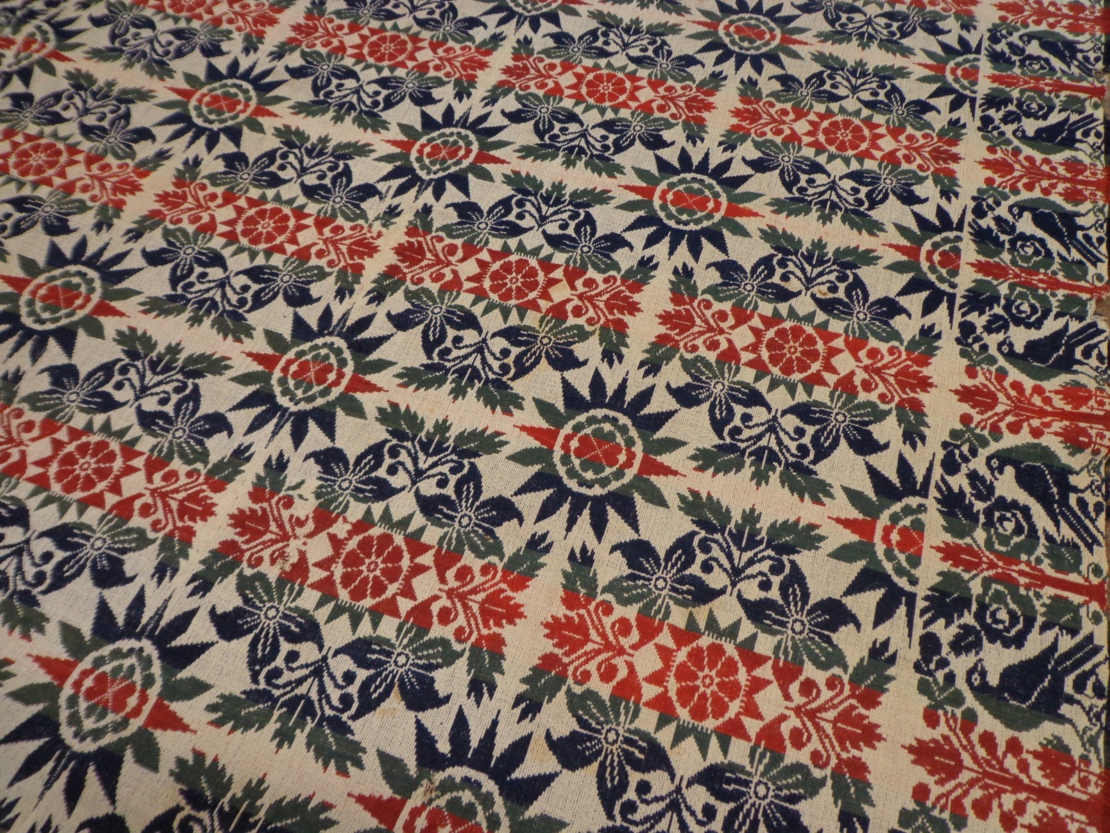 Antique Coverlet signed dated 1851 by D. Beil, New Hamburg woven jacquard 66x89