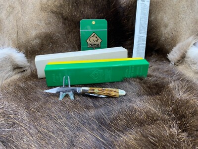Puma 620 Pony Knife With Stag Handles In Green/ Yellow Factory Box Mint A