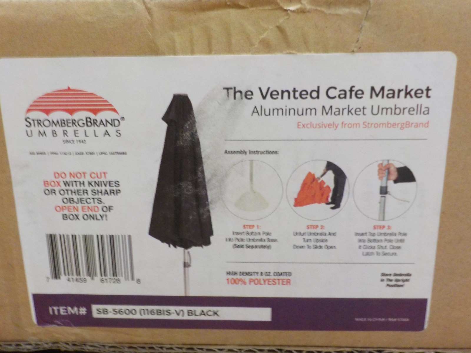 StrombergBrand “The Café Market” Vented Patio Umbrella, Commercial Quality, Pate