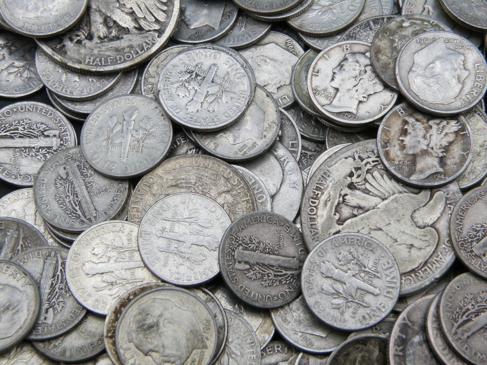 $5 All 90% Silver U.S. Coin Lot-Half Dollars, Quarters, Dimes-No Clad or Nickel