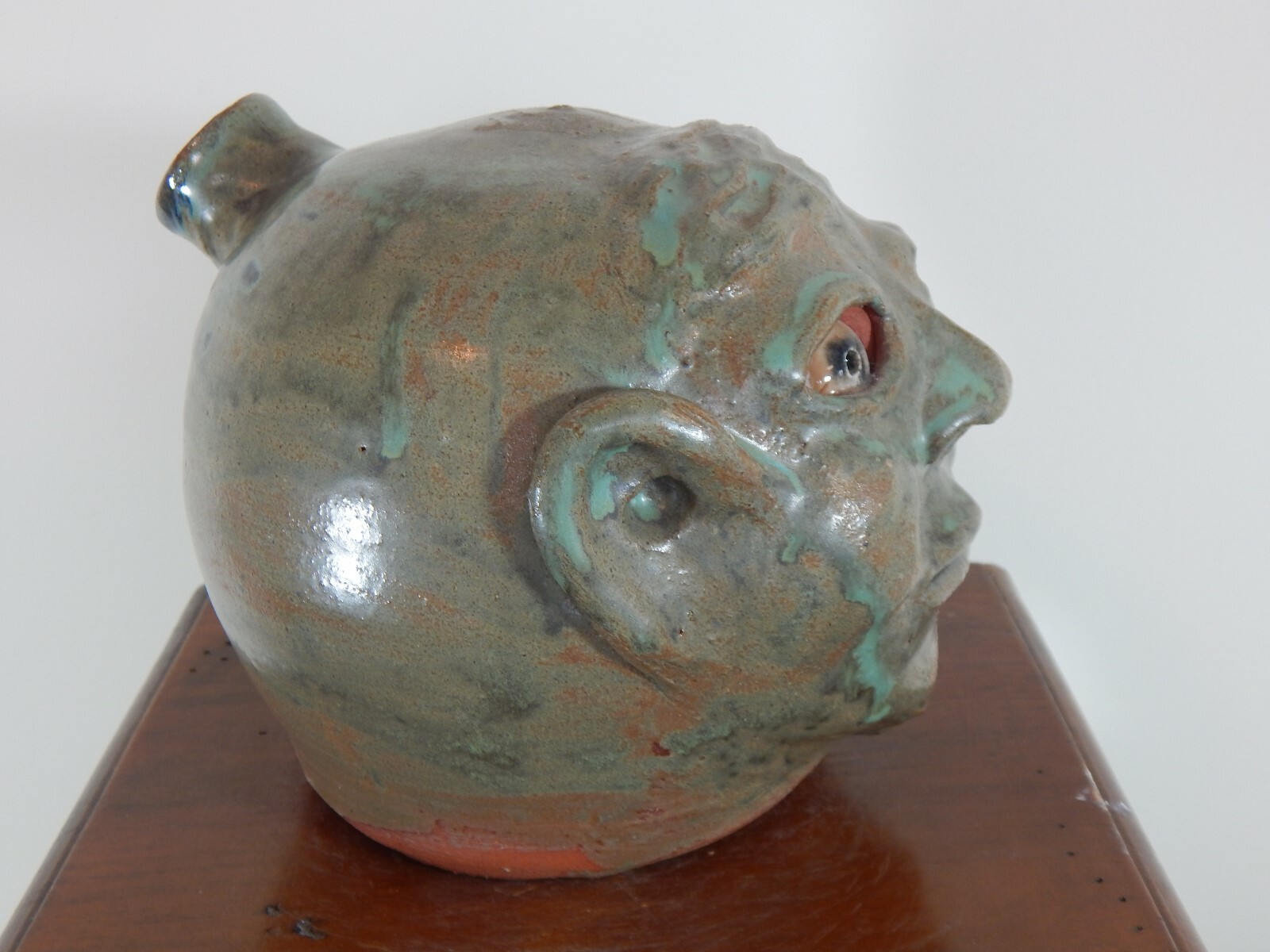 ( alien alex)  billy   joe craven face jug pottery, folk art 6''x 6''