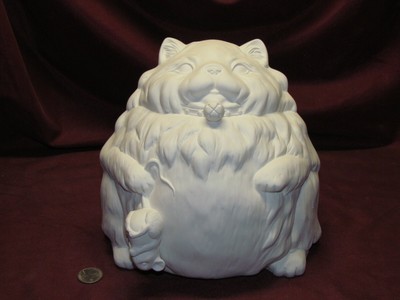 Ceramic Bisque U-Paint Fatty Catty with Mouse Ready to Paint Fat Cat Chonk 