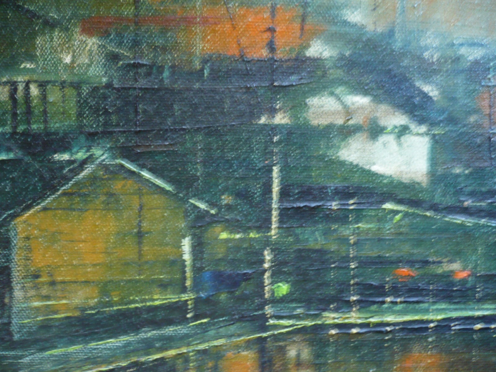 CALDERON, CUBIST CUBISM HARBOR BOATS MODERN IMPRESSIONIST, VINTAGE SIGNED OIL