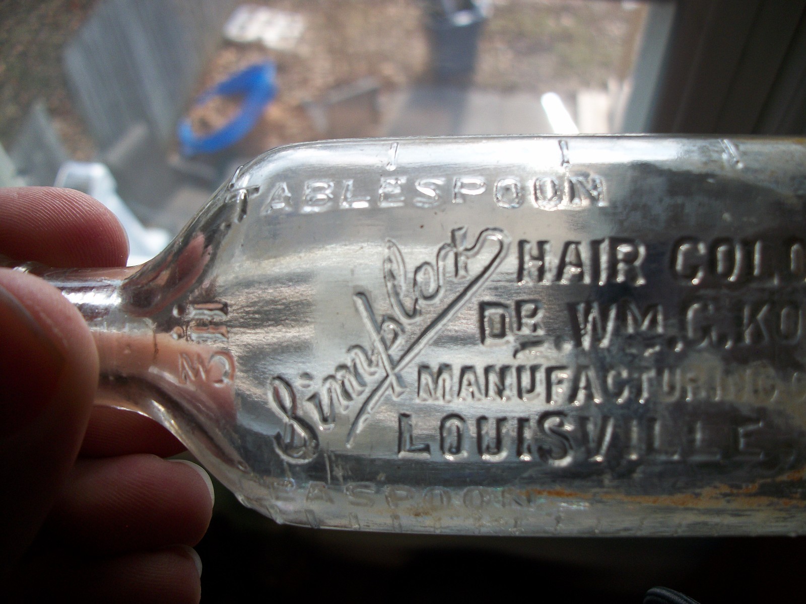 SIMPLEX HAIR COLORING DR WM G KORONY MFG CHEMIST LOUISVILLE KY GRADUATED BOTTLE