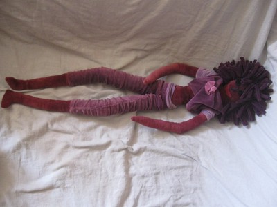 artsy unusual bizarre OAK handmade plush purple velour doll tall & skinny 28
