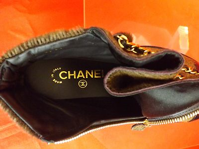 Pre-owned Chanel Brown Gold Charms Chain Black Cap Toe Pony Hair Ankle Boots 39 $2k In Brown/black/gold