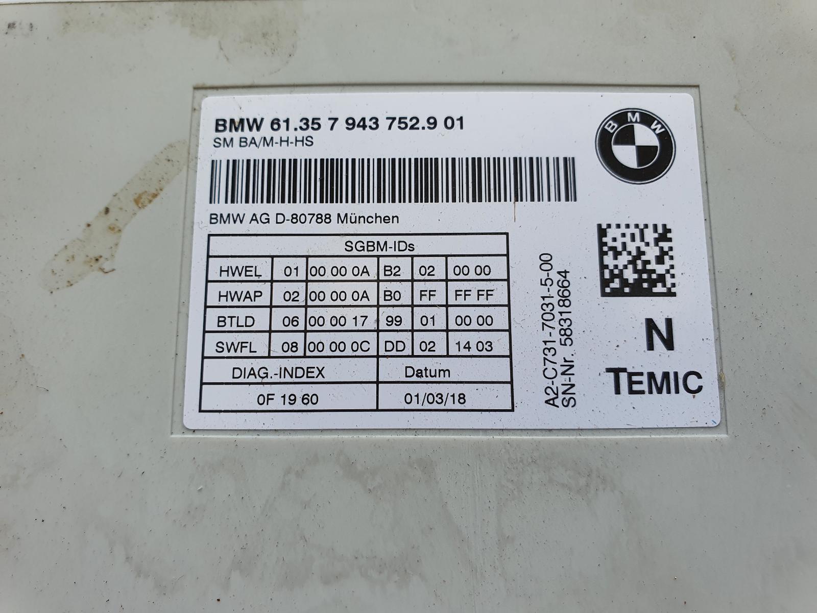 2014 Seat 1 Series BMW F20 RH FRONT (DRIVER SIDE) MODULE 61357943752 image 10