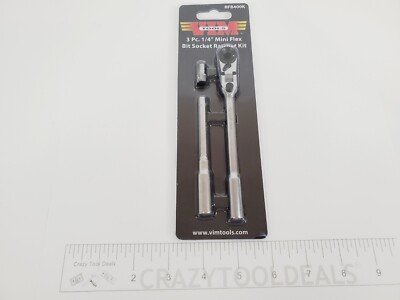 VIM TOOLS NEW RFB400K 3 Piece 1/4'' Dr Mini Flex Bit/Socket Ratchet and T-Handle