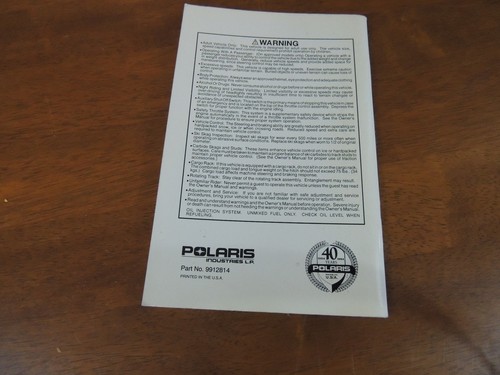 1995 Polaris Lite Starlite Lite GT Deluxe Owners Manual, Nice Shape