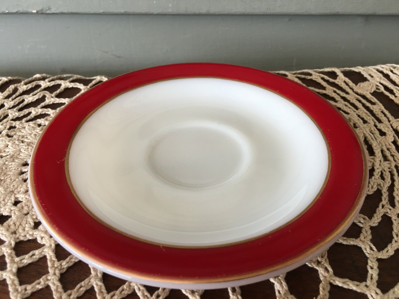 Vintage Pyrex Flamingo Pink Band & Gold Ring Saucer Plate 6 1/4