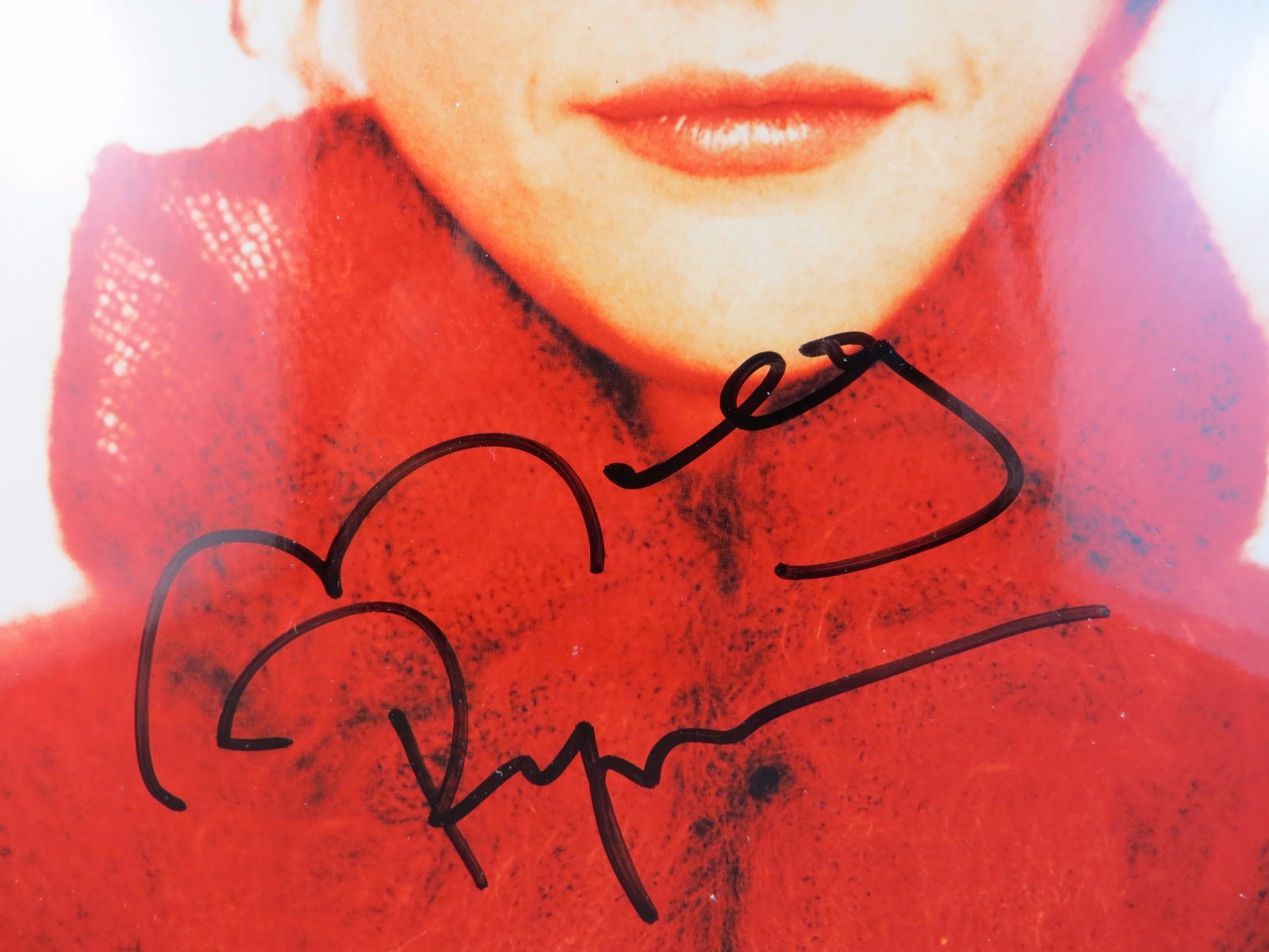 MEG RYAN Autographed/ Hand Signed Color 8x10 Vintage Photo Red Sweater #22