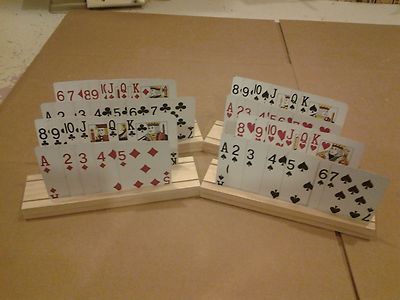 SET OF 4 HAND MADE WOODEN PLAYING CARD HOLDERS MADE FROM SELECT PINE