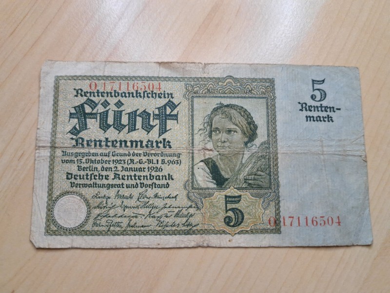 5 Rentenmark Rentenbank 1926 BauernmÃ¤Dchen