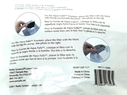 Aqua Cube/Aqua Falls Fountain Replacement Charcoal Filters 4 pack PAC11-13593