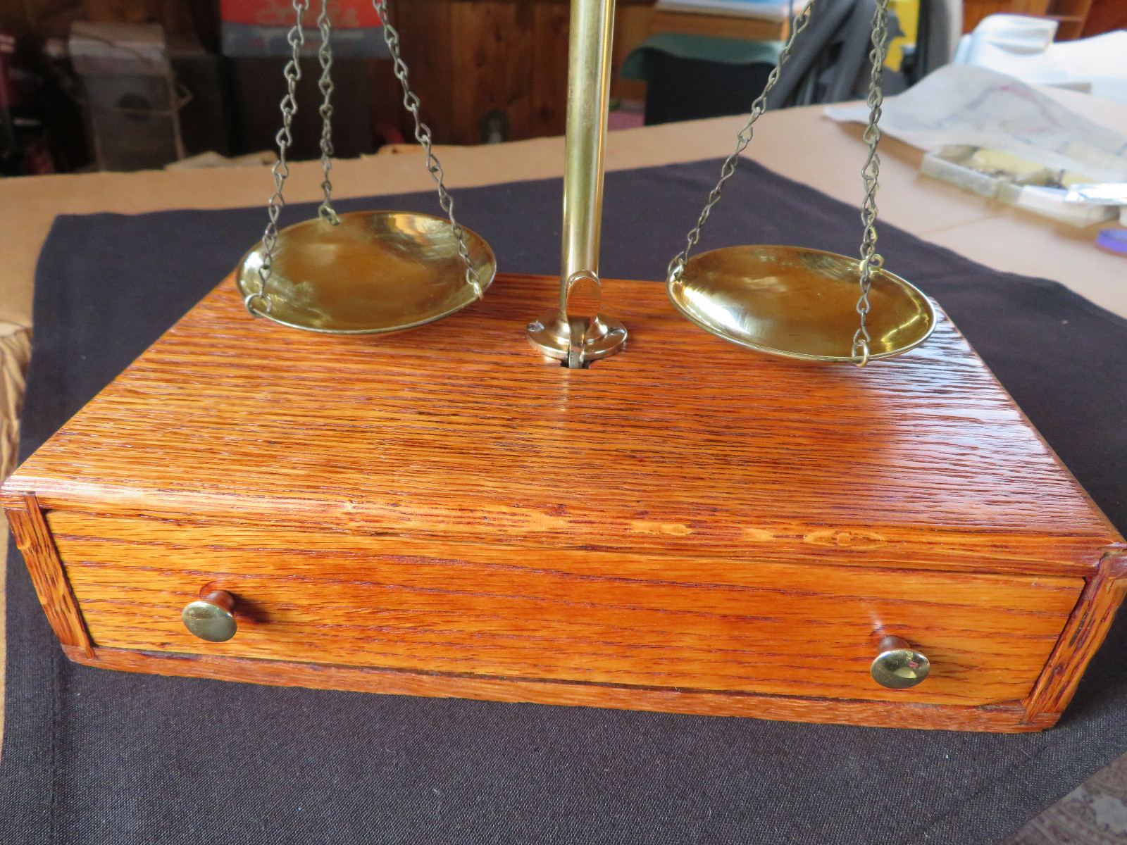 1900's Old Antique Gold Smith Jewelry Weight Balance Brass Scale with Wooden Box