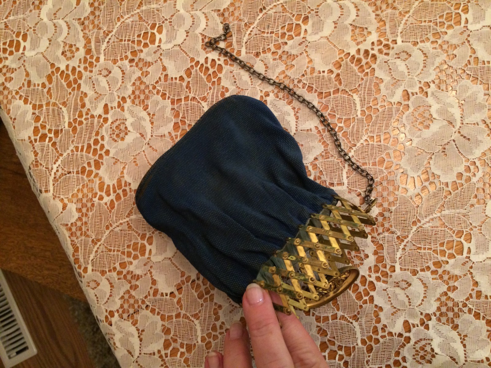 Very Old Metal and Cloth ? Vintage ? Ladies Handbag, As Is Condition