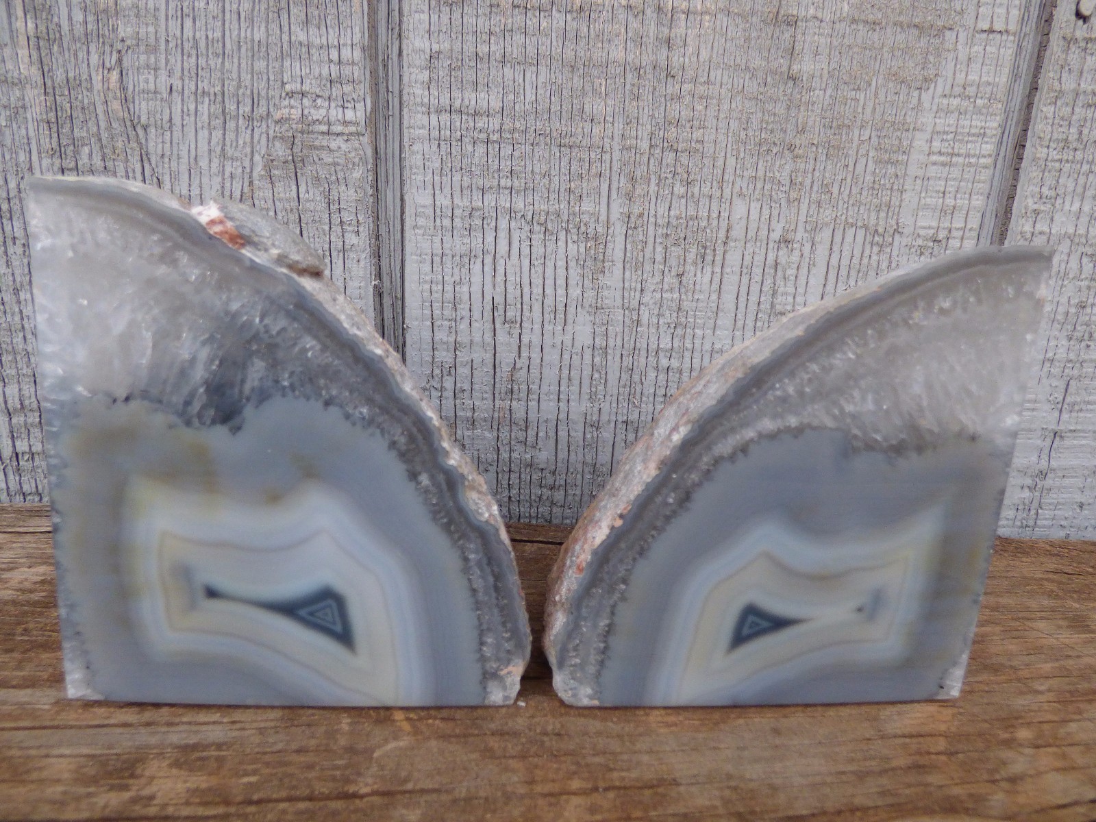 Gray Agate Geode Bookends, 4.5+ lbs, Crystal, Decor, Handmade, Rock, Stone