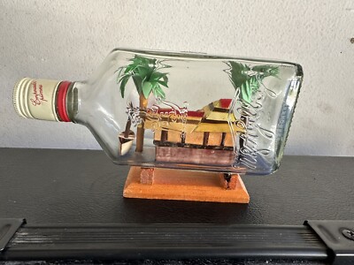 Vintage Philippines SHIP & FISHING HUT IN A BOTTLE of W & A Gilbey's London Eng