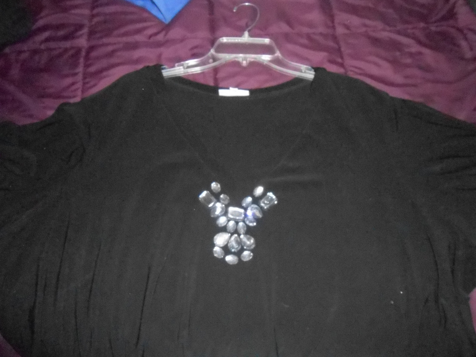 BLACK FASHION BUG BLOUSE WITH SHORT SLEEVES & STONES 4X EXCELLENT CONDITION