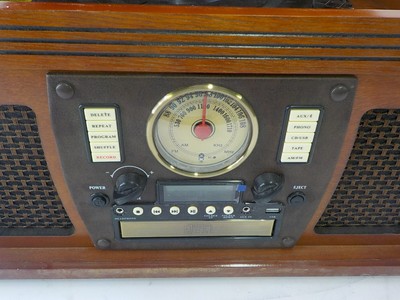 Victrola Aviator Wood 8-in-1 Bluetooth Turntable Entertainment Center, Mahogany