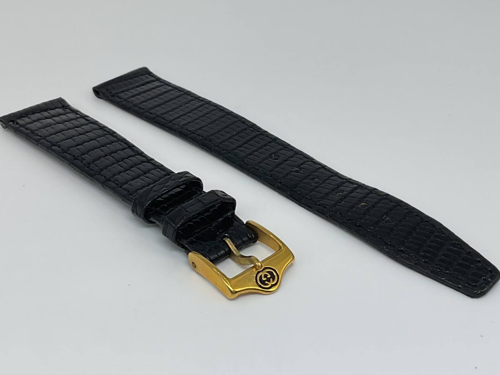 NOS 17MM GENUINE GUCCI BLACK LEATHER STRAP BAND LIZARD GRAIN