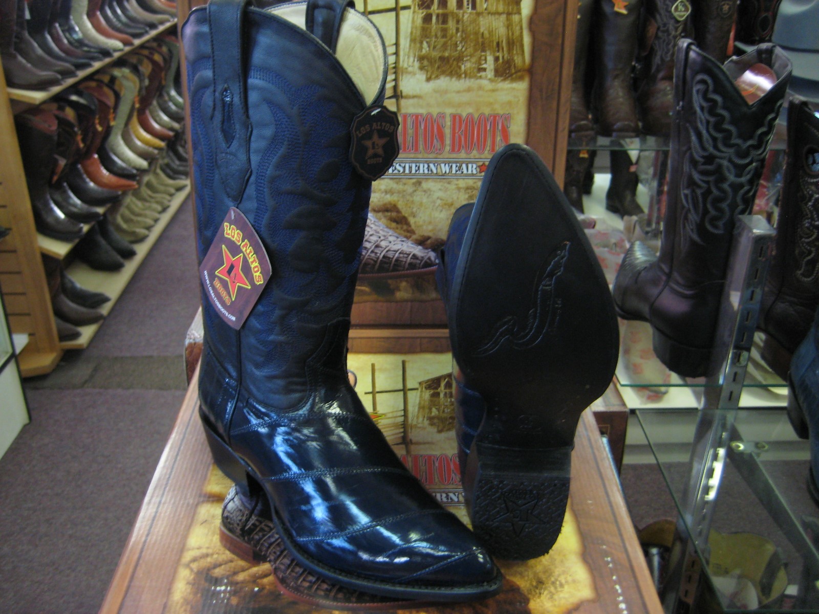 Pre-owned Los Altos Boots Los Altos Men Navy Blue Genuine Eel Western Cowboy Boot J-toe (d) 090810