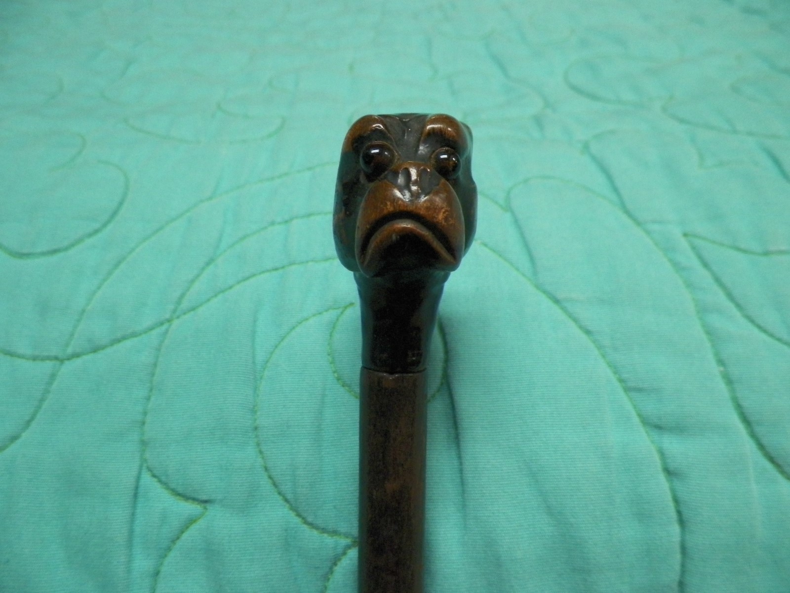 Old Vtg Antique Carnival Cane w/Hand Carved Wood Dog Head Wooden Boxer Glass Eye