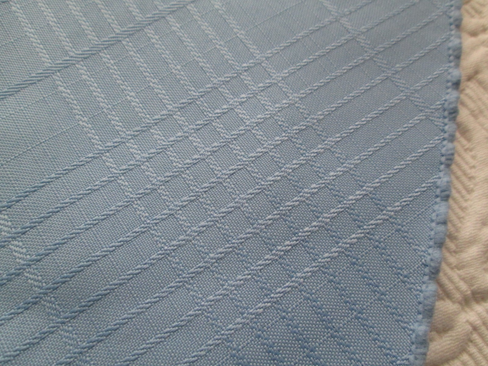 Wedgwood Blue Woven Stripe Plaid Round Tablecloth 70