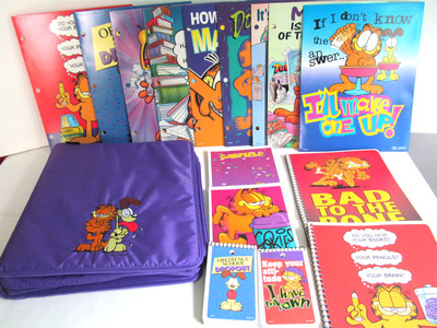 Garfield Binder Notebook 9 Pocket Folders Writing Tablet Mini Paper Vtg Lot W