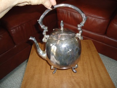 ANTIQUE COFFEE/TEA SET SHERIDAN SILVER ON COPPER PLATE TEAPOT/TRAY/SUGAR/CREAMER
