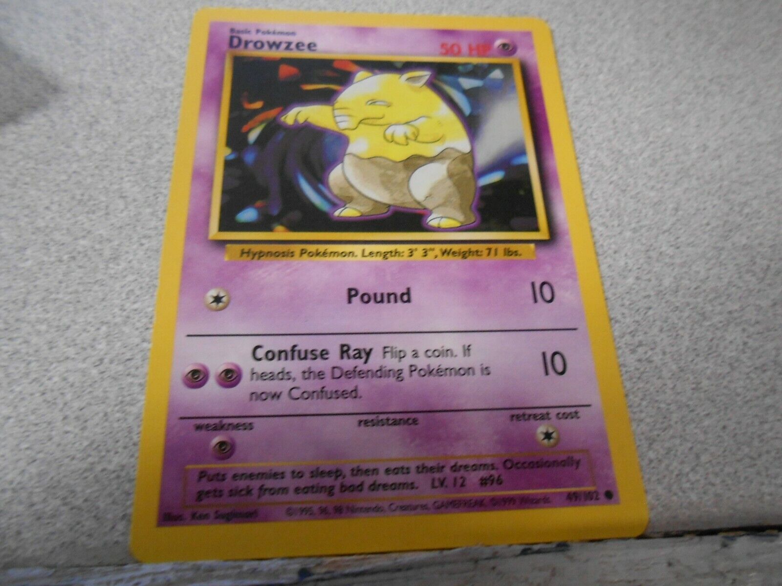 RARE Pokemon Drowzee 49/102 Unlimited Base Set 1995 Card | eBay RARE Pokemon Drowzee 49/102 Unlimited Base Set 1995 Card | eBay