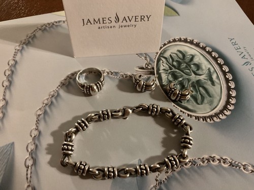 James Avery Retired Silver Beaded Thatch SET - Earrings, Ring And Bracelet