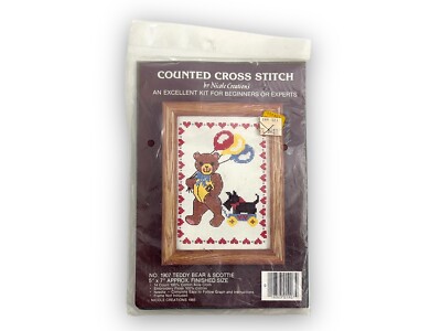 DECO POINT COUNTED CROSS STITCH KIT-TEDDY BEAR & SCOTTIE- BEAR & DOG SAMPLER