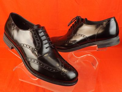 Pre-owned Prada 2ee061 Black Patent Leather Lace Up Wingtip Perforated Oxfords 10 11