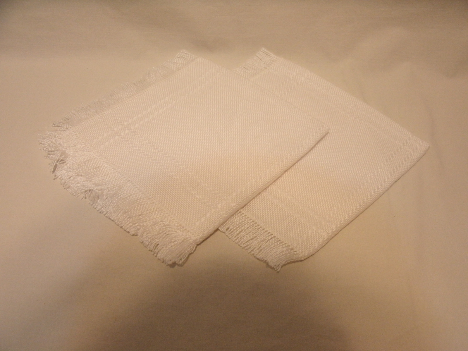 Two Square White Cross-Stitch or Embroidery Decorative Centerpiece Mats